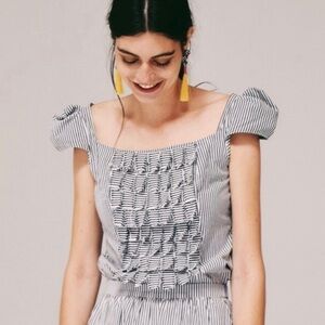 NWT Vetiver Collection 2 Dylan Top Striped Ruffle Front Cap Sleeves
